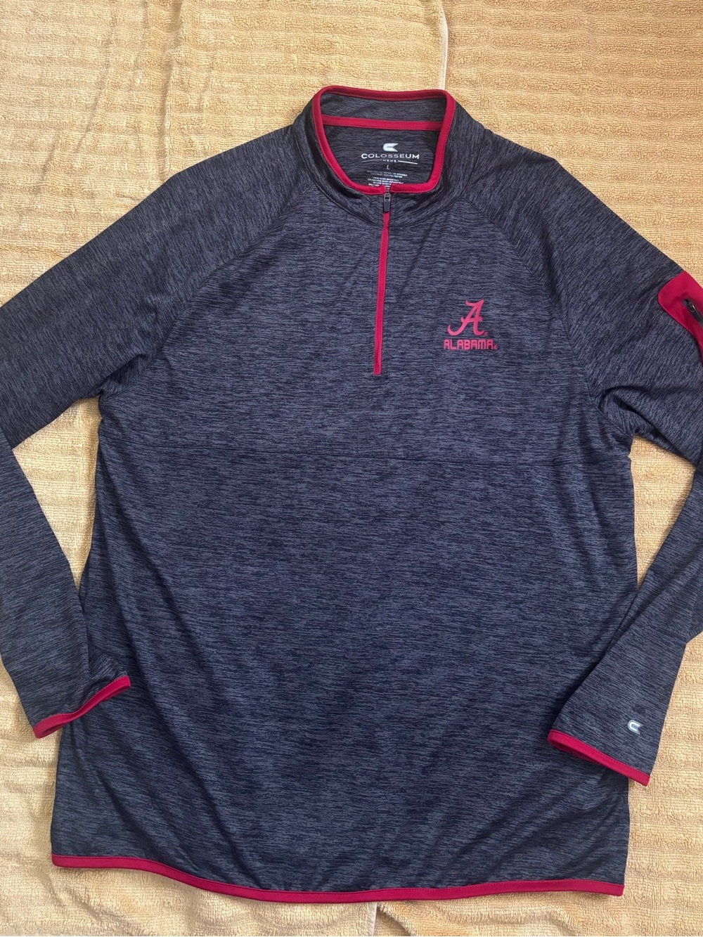 Colosseum Alabama Men's Navy Heather Quarter-Zip Pullover with Crimson Trim